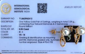 Diamante Real certificado, joyería de oro amarillo de 18 quilates, pendiente de perla de diamante Natural, tornillo trasero para ocasiones de fiesta, joyería para mujer - Product Image 2