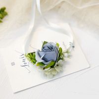 Boutonnier Pengiring Pria Pernikahan Buatan Tangan, Corsage Pergelangan Tangan Pengantin Mawar Palsu untuk Pengiring Pengantin, Aksen Dekoratif Gaya Korea