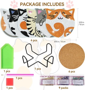 Kit de sous-verres en diamant DIY antidérapants avec motifs de chats à peindre, 6 pièces avec support - Product Image 6