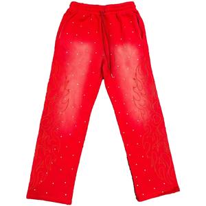 Pantalones de chándal acampanados holgados unisex lavado con ácido | Fabricante de ropa de algodón Terry de primera calidad, logotipo bordado y detalle de diamantes de imitación - Product Image 4