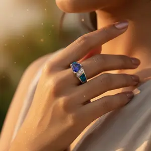 Bague en argent 925 avec tanzanite et opale pour femmes, incrustation élégante en acier inoxydable et alliage, bijoux élégants, bague cadeau - Product Image 1