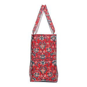 Handmade Red Large Quilted Cotton <b>Tote</b> <b>Bag</b> for Ladies Customizable <b>Zipper</b> Eco-Friendly Design for Summer Travel and Shopping - Product Image 3