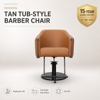 Fauteuil de Barbier Marron Style Seau en PU Lisse avec Accents Métalliques, Relevage Hydraulique, Pivotant à 360 Degrés, Capacité 200 kg