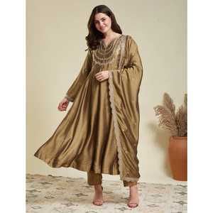LAUNCHING NEW DESIGNER MODERN FESTIVE PARTY WEAR KURTI PENT DUPATTA FABRIC VICHITRA <b>SILK</b> EMBROIDERY WORK Reversible All Seasons - Product Image 1