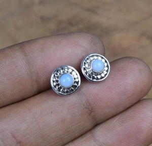 Solid 925 Sterling <b>Silver</b> Gemstone Handmade Fine <b>Silver</b> Jewelry Classic Girls <b>Stud</b> Earrings Chalcedony With 925 Stamp Jewelry - Product Image 5
