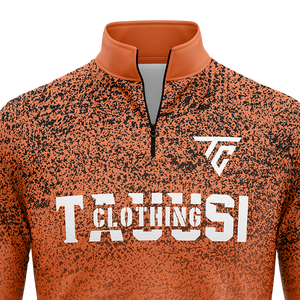 OEM Custom Cotton Solid Pattern Pullover <b>Sweatshirt</b> Orange Embossed <b>Half</b> <b>Zip</b> Winter Fleece Embroidered Applique <b>Men's</b> <b>Sweatshirt</b> - Product Image 4
