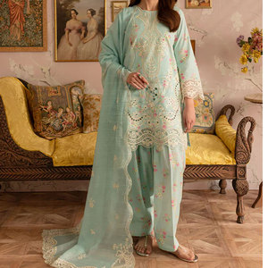Ensemble Kurta Shalwar Dupatta ethnique 3 pièces, costume brodé haut de gamme pour femmes, ensemble de mode traditionnelle - Product Image 4