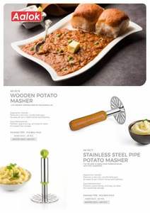 Écrase-pommes de terre Aalok en acier inoxydable avec poignée en acier inoxydable, durable, longueur 15 cm, outil de cuisine manuel pour écraser les pommes de terre - Product Image 5