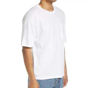 T-shirt avec LOGO personnalisé T-shirt homme 100% coton de qualité de luxe côtelée col en O vierge épaule tombante Streetwear T-shirt oversize pour hommes - Product Image 6