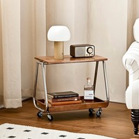 Table d'appoint roulante en gros avec plateau en bois massif, cadre en acier inoxydable, table basse mobile, chariot de service moderne de luxe, finition noyer