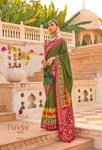 Latest Designer Party Wear Smooth Patola With Khatli Work <b>Saree</b> With <b>Blouse</b> Women Fashion Manufacturer - Product Image 6