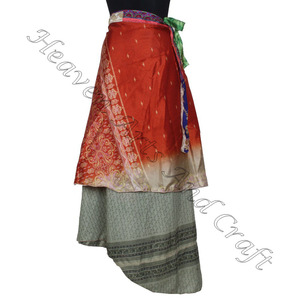 กระโปรงยาวพิมพ์ลายโสร่งชายหาดสำหรับผู้หญิงใหม่กระโปรงยาวผ้าส่าหรีผ้าไหมสไตล์วินเทจ2ชั้นใส่กลับด้านได้ - Product Image 6