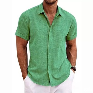 T-shirt à manches courtes en lin pour homme Maillot de corps ample Chemise en lin et coton à manches courtes de couleur unie pour homme T-shirt pour homme - Product Image 3