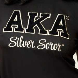 2025 Greek <b>Women's</b> XAKA Silver Soror <b>Black</b> Crew Neck Tee Elegant Greek Letter Design Greek Wear Sorority T-shirt Fast Shipping - Product Image 2
