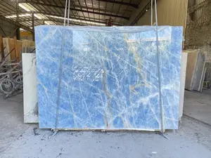 China Natural Backlit Translucent Bookmatch Crystal Blue White Onyx Marble Stone Big Slabs For Sales