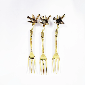 Cubiertos de latón, bonitos tenedores para postres y pasteles con mango de pájaros, acero espejado para uso en fiestas en casa, tenedor, cuchara para servir frutas - Product Image 4