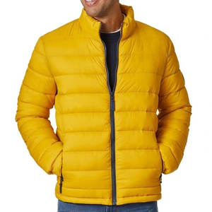 Veste matelassée réversible imperméable à capuche brodée sur mesure pour homme, jaune moutarde, manteau d'hiver léger et isolé pour l'extérieur - Product Image 1