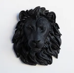 Arte de parede AK de bronze para decoração de casa, leão feito à mão com acabamento preto e rosto de metal, leão rei, arte para decoração de casa