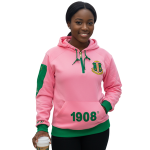 Sudadera con capucha y cremallera de un cuarto AKA para mujer, bordada, de forro polar, personalizada para hermandades, ropa universitaria, rosa - Product Image 1