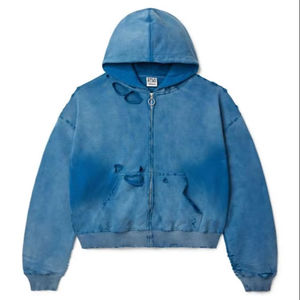 OEM Vintage Distressed 100% coton tricoté lavé hiver déchiré sweat à capuche hommes sweats à capuche et sweat ensembles - Product Image 1