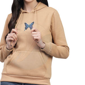 เสื้อฮู้ดผู้หญิงขายดีที่สุด เป็นมิตรกับสิ่งแวดล้อม สีพื้น สตรีทแวร์ ออกแบบโลโก้ด้านหน้าได้ตามต้องการ กันลม ระบายอากาศได้ดี น้ำหนัก 340 กรัม สำหรับฤดูหนาว - Product Image 1