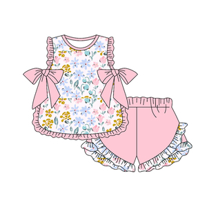 Preordina Set Estivo per Bambine con Top a <span class=keywords><strong>Fiori</strong></span> e Fiocchi, Pantaloncini con Volant, Abbigliamento <span class=keywords><strong>Boutique</strong></span> per Bambini e Neonati, Completi Sportivi Morbidi - Product Image 6