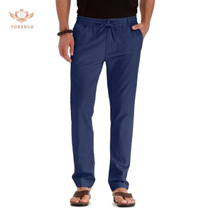 Men's Plus Size Straight Cotton <b>Trousers</b> Lightweight Breathable Casual Pants Elastic Waist <b>Drawstring</b> Regular Fit Summer Wear - Product Image 4