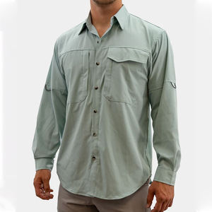 Chemise de pêche à manches longues personnalisée pour hommes en polyester à séchage rapide avec protection UV et col boutonné conception respirante - Product Image 5