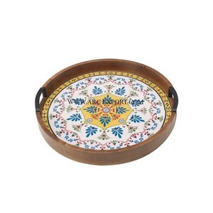 ถาดเสิร์ฟชาและกาแฟทำจากไม้สีน้ำตาลพร้อมที่จับเหล็กถาดอาหารสุดสร้างสรรค์ทันสมัยสีน้ำตาล - Product Image 1