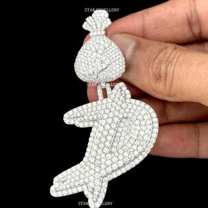 Pendentif personnalisé avec initiale en lettre, en moissanite VVS, taille ronde brillante, argent 925, style hip-hop glacé, unisexe - Product Image 3