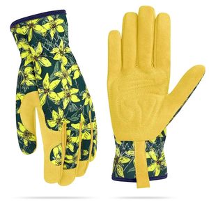 Gants de jardin en cuir de vachette OEM de haute qualité pour femmes Design floral imperméable et respirant pour le travail de jardin à l'épreuve des épines - Product Image 1