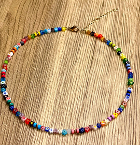 Glass Flower <b>Beaded</b> <b>Necklace</b>, Millefiori <b>Necklace</b>, Vintage Inspired Fringe <b>Beaded</b> Bandana - Product Image 1