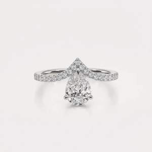 IGI Certified Pear Cut Lab Grown Diamond V-Shaped Pave Engagement & Wedding <b>Ring</b> in Solid <b>925</b> Sterling <b>Silver</b> - Product Image 1