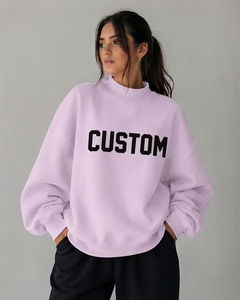 Women Oversized Mockneck Pullover Custom Drop Shoulder Loose Fit 100% Cotton Casual Streetwear OEM Wholesale - Product Image 1