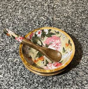 Ensaladera de madera de mango de 7x3 pulgadas hecha a mano de alta calidad hecha en la India con cuchara de resina epoxi pulida, decoración de aperitivos - Product Image 6