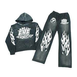 ชุดสตรีทแวร์แนวสตรีทซักได้สไตล์วินเทจผ้าเฮฟวี่เวตกางเกงกางเกงวอร์มไซส์ XL ตามสั่งสำหรับบุรุษฤดูหนาว2024 - Product Image 1