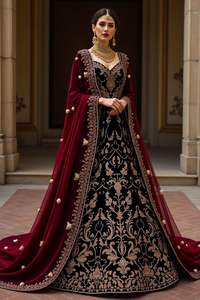 2025@ Women's Floor-Length Bottle Green Bridal <b>Dress</b> Double Dupatta Dabka Stone Crystal Glass Beads Embellishment for Parties - Product Image 2