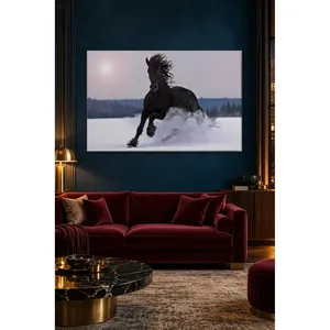 Impression sur toile de Fida Black Horse galopant sur une prairie enneigée - Product Image 2