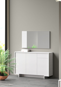 Slim 3-Door Wood <b>Sideboard</b> with Drawer and 3 Internal Shelves Minimalist Modern Design for Living Room Storage - Product Image 2