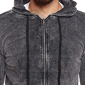 Sweat à capuche pour homme en coton mélangé respirant, style streetwear, vintage, délavé à l'acide, fermeture éclair, poids lourd, vente en gros, personnalisable - Product Image 5