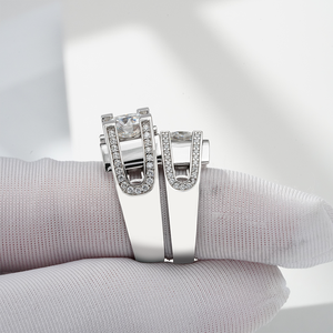 Anillos de plata hechos a mano de oro blanco S925 DVVS1 Moissanite 1CT 2CT Forma redonda Moissanite Stones Hombres Anillo de plata 925 - Product Image 2