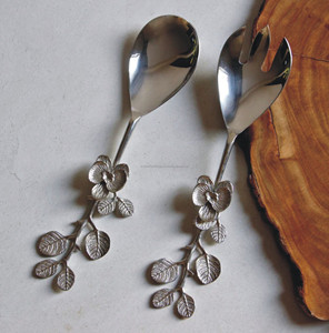 Indian Handicraft Embossed Branch Design Metal Salad <b>Server</b> Set for Weddings Hotels Restaurants and Parties - Product Image 6