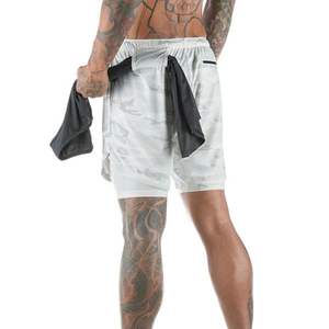 Short de fitness taille haute double couche avec poches pour homme, shorts de sport pour course à pied design pour homme - Product Image 2