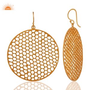 Pendientes colgantes con diseño de disco de filigrana, joyería hecha a mano, chapado en oro de 18k, Plata de ley al por mayor - Product Image 4