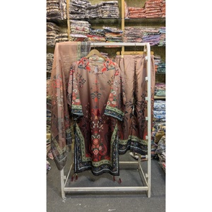 Traje de Tela de Chifón de 3 Piezas FUSION, Largo, con Patrón Bordado, Casual, Serie Plus SL00252 para Primavera/Otoño, Talla 4XL - Product Image 5