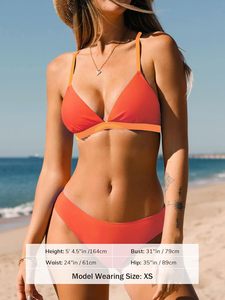 Ensemble bikini pour femme Maillots de bain deux pièces col V taille basse entrecroisés dans le dos bretelles spaghetti auto-nouées - Product Image 3