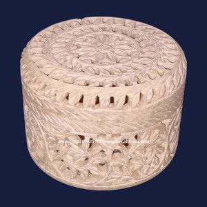 Nueva colección de diseño de forma redonda en diferentes diseños disponibles Caja de tallado de esteatita con natural para caja de regalo de almacenamiento de joyas - Product Image 4