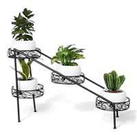 Support à plantes en métal à trois niveaux, étagère à lattes longue pour l'intérieur et l'extérieur, jardin, présentoir de fleurs, organisateur de pots moderne noir
