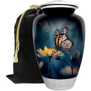 Urna de cremación de aluminio elegante con diseño de bandera Cenizas conmemorativas Urnas funerarias de metal para adultos con bolsa de terciopelo gratis de la India - Product Image 4