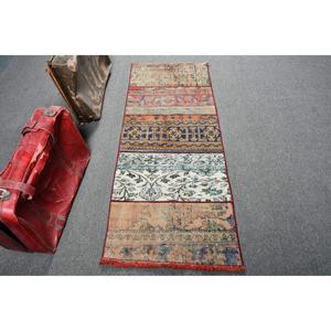 Alfombra vintage de 2.2x5.5 pies, alfombra turca tipo runner, alfombra de lana azul con lunares - Product Image 1